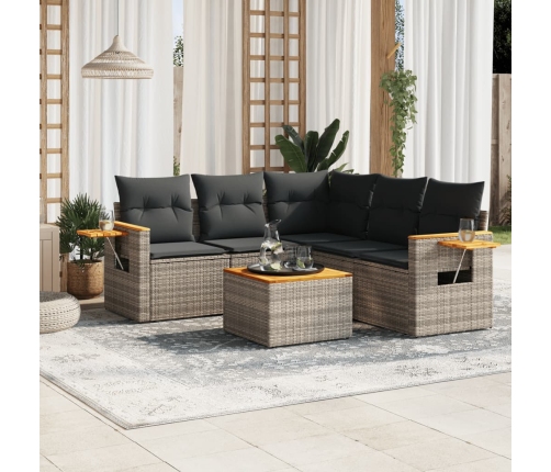 Set de muebles de jardín 6 pzas y cojines ratán sintético gris