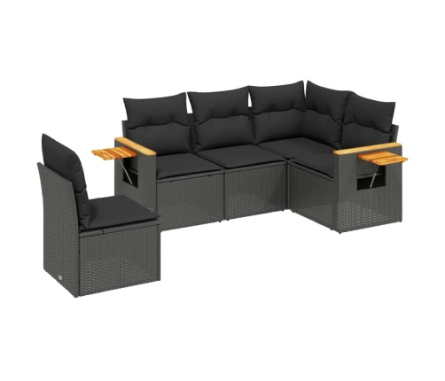 Set de muebles de jardín 5 pzas y cojines ratán sintético negro