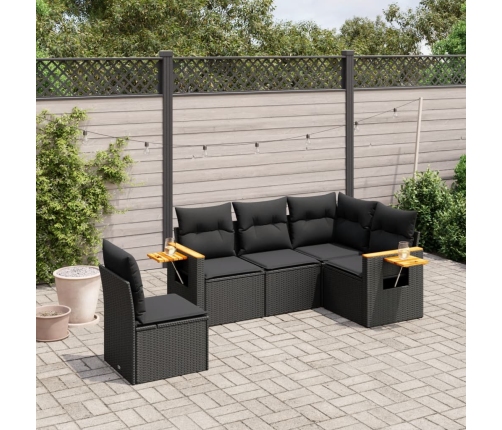 Set de muebles de jardín 5 pzas y cojines ratán sintético negro