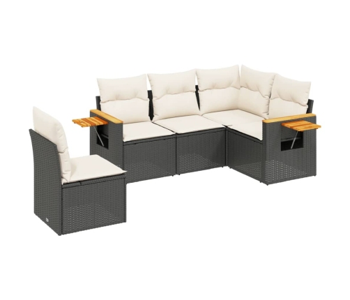 Set de muebles de jardín 5 pzas y cojines ratán sintético negro