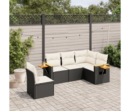 Set de muebles de jardín 5 pzas y cojines ratán sintético negro