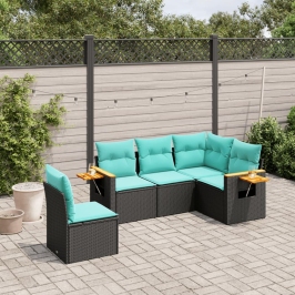 Set de sofás de jardín 5 pzas con cojines ratán sintético negro
