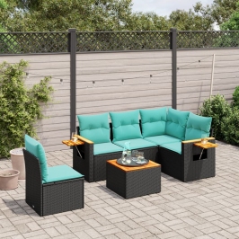 Set de sofás de jardín 6 pzas con cojines ratán sintético negro
