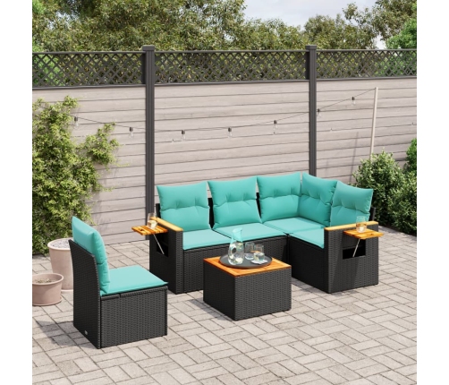 Set de sofás de jardín 6 pzas con cojines ratán sintético negro