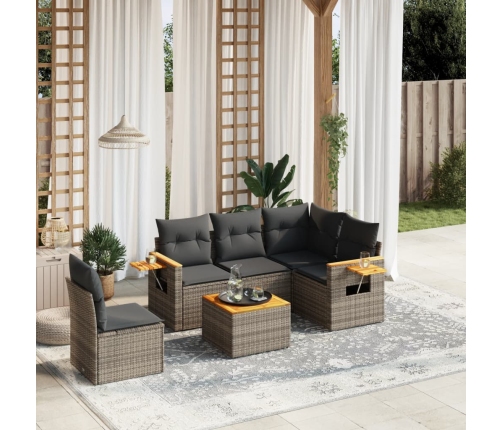 Set de muebles de jardín 6 pzas y cojines ratán sintético gris