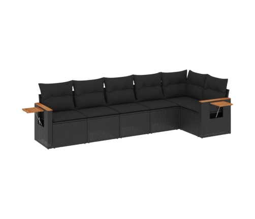 Set de sofás de jardín 6 piezas y cojines ratán sintético negro