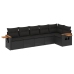 Set de sofás de jardín 6 piezas y cojines ratán sintético negro