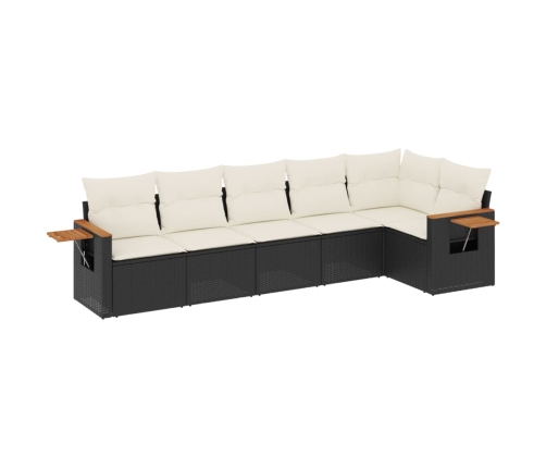 Set de sofás de jardín 6 piezas y cojines ratán sintético negro