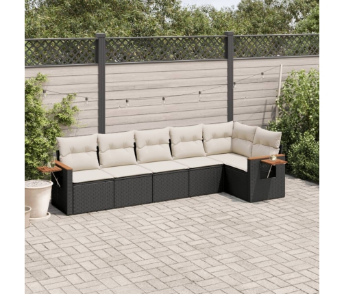 Set de sofás de jardín 6 piezas y cojines ratán sintético negro