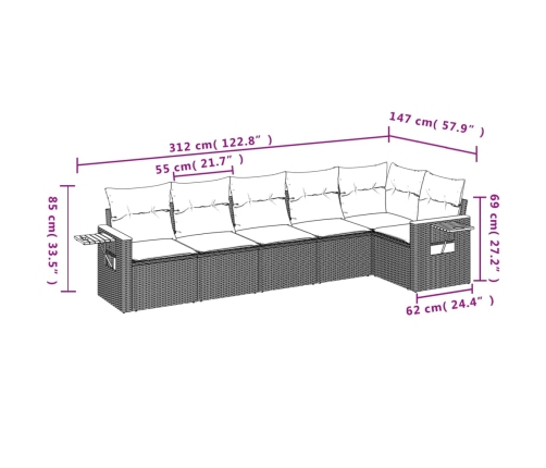 Set de sofás de jardín 6 pzas con cojines ratán sintético negro