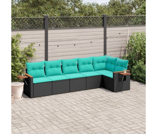 Set de sofás de jardín 6 pzas con cojines ratán sintético negro