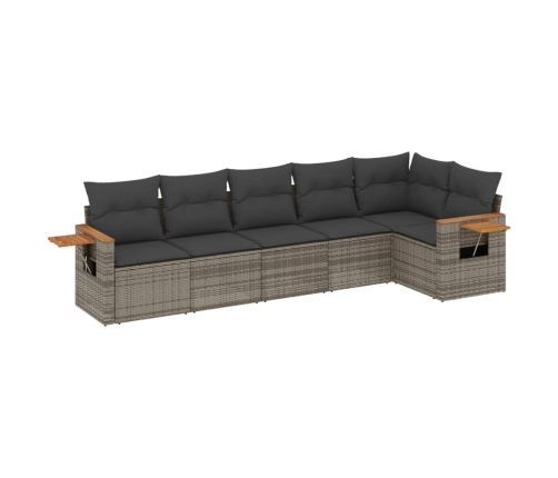 Set de muebles de jardín 6 pzas y cojines ratán sintético gris