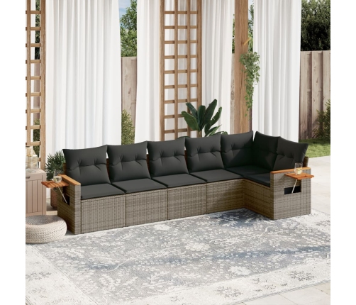 Set de muebles de jardín 6 pzas y cojines ratán sintético gris