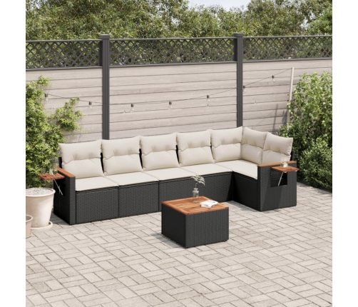 Set de comedor de jardín 7 pzas y cojines ratán sintético negro