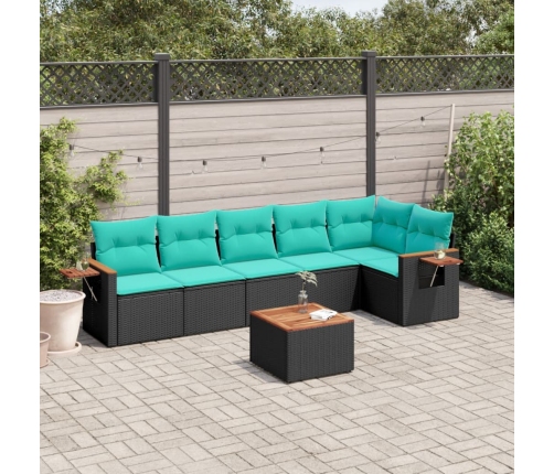 Set de sofás de jardín 7 pzas con cojines ratán sintético negro