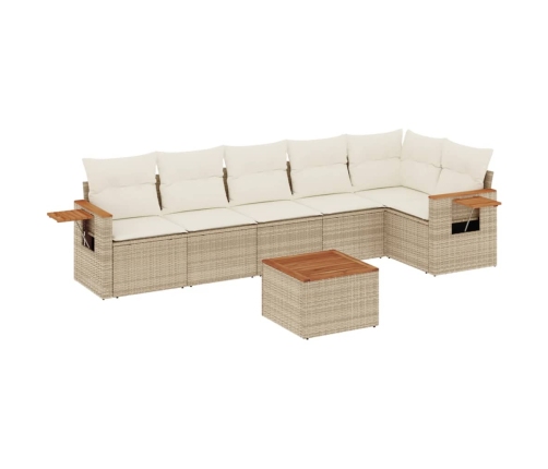 Set sofás de jardín 7 piezas y cojines ratán sintético beige