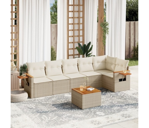 Set sofás de jardín 7 piezas y cojines ratán sintético beige