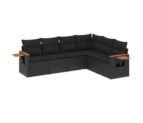 Set de sofás de jardín 6 piezas y cojines ratán sintético negro