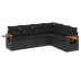 Set de sofás de jardín 6 piezas y cojines ratán sintético negro