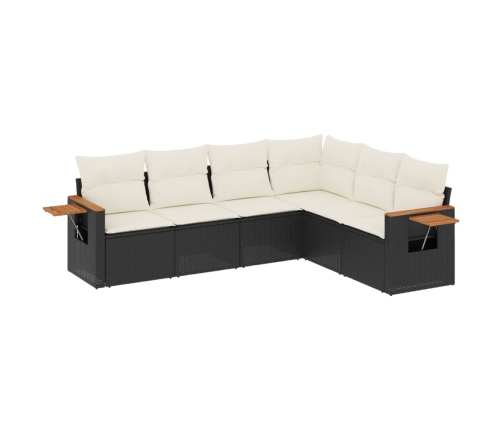 Set de sofás de jardín 6 piezas y cojines ratán sintético negro