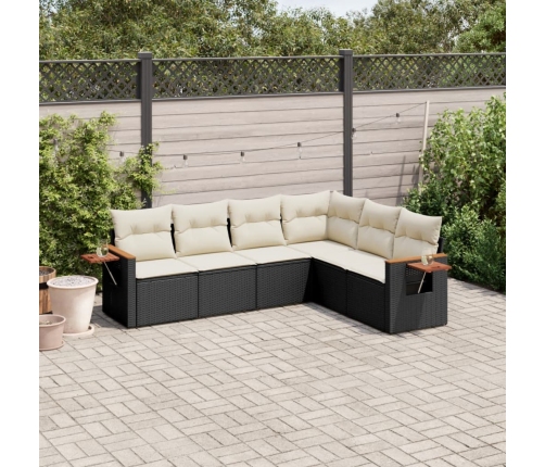 Set de sofás de jardín 6 piezas y cojines ratán sintético negro