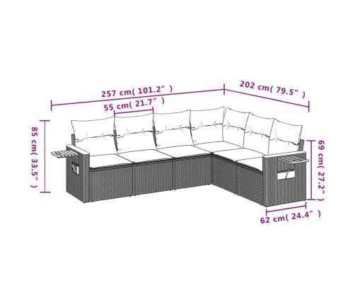 Set de sofás de jardín 6 pzas con cojines ratán sintético negro