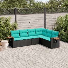 Set de sofás de jardín 6 pzas con cojines ratán sintético negro
