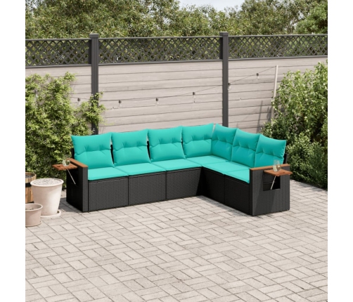 Set de sofás de jardín 6 pzas con cojines ratán sintético negro