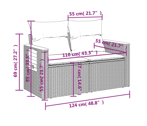 Set de muebles de jardín 6 pzas y cojines ratán sintético gris