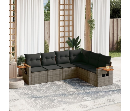 Set de muebles de jardín 6 pzas y cojines ratán sintético gris