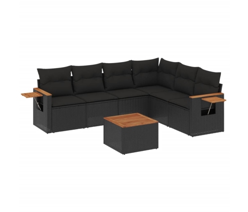 Set de comedor de jardín 7 pzas y cojines ratán sintético negro
