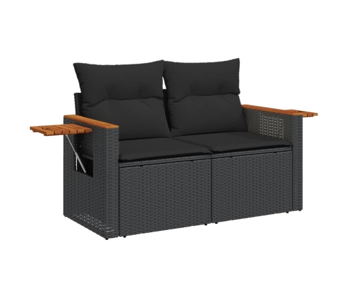 Set de comedor de jardín 7 pzas y cojines ratán sintético negro