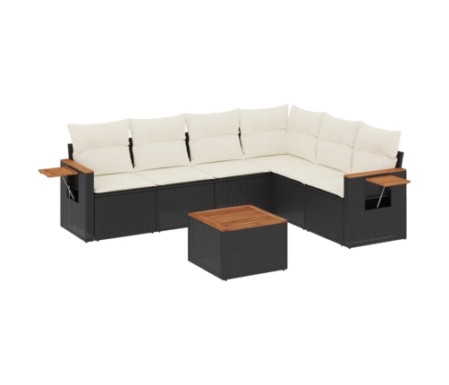 Set de comedor de jardín 7 pzas y cojines ratán sintético negro