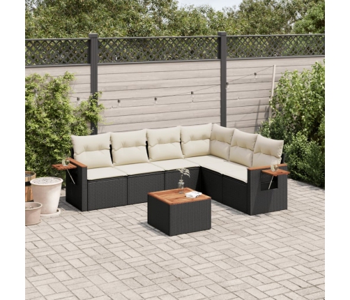 Set de comedor de jardín 7 pzas y cojines ratán sintético negro