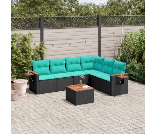 Set de sofás de jardín 7 pzas con cojines ratán sintético negro