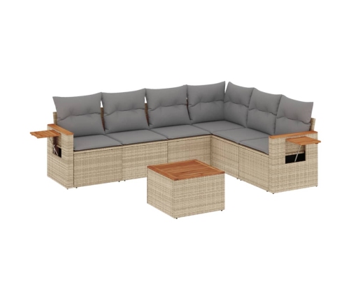 Set sofás de jardín 7 piezas y cojines ratán sintético beige