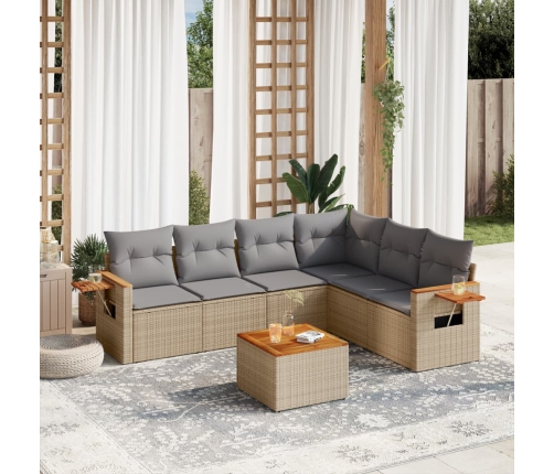 Set sofás de jardín 7 piezas y cojines ratán sintético beige