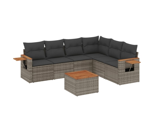 Set de sofás de jardín 7 piezas con cojines ratán PE gris