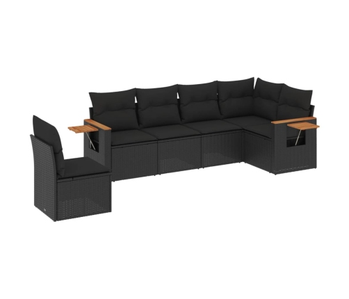 Set de sofás de jardín 6 piezas y cojines ratán sintético negro