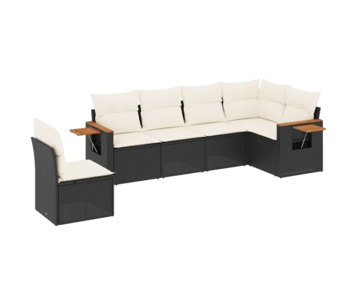 Set de sofás de jardín 6 piezas y cojines ratán sintético negro