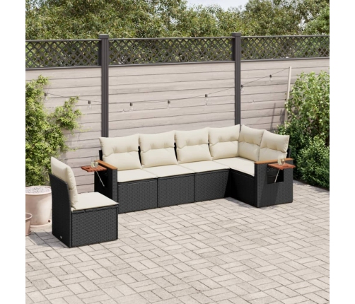 Set de sofás de jardín 6 piezas y cojines ratán sintético negro