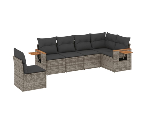 Set de muebles de jardín 6 pzas y cojines ratán sintético gris