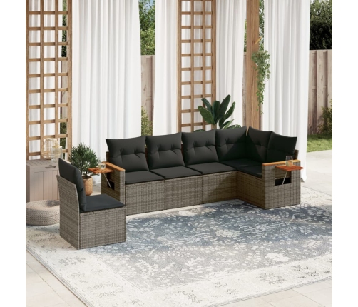 Set de muebles de jardín 6 pzas y cojines ratán sintético gris