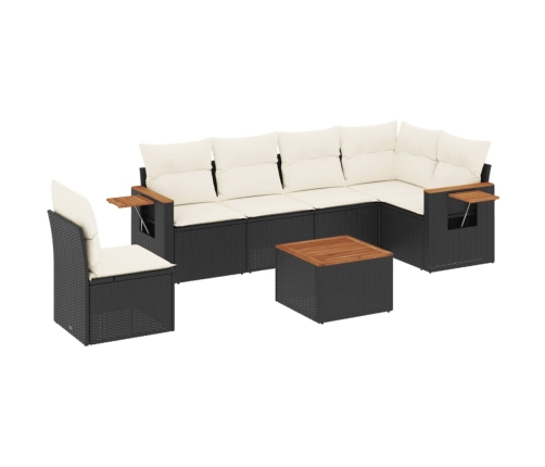Set de comedor de jardín 7 pzas y cojines ratán sintético negro