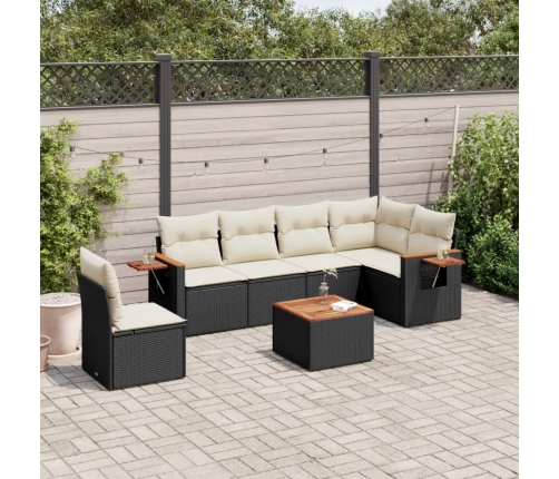 Set de comedor de jardín 7 pzas y cojines ratán sintético negro