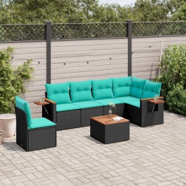 Set de sofás de jardín 7 pzas con cojines ratán sintético negro