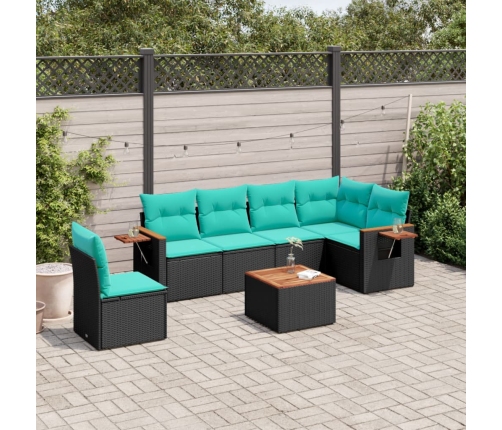 Set de sofás de jardín 7 pzas con cojines ratán sintético negro