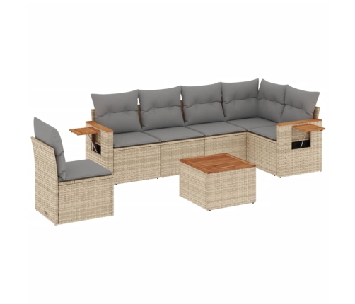Set sofás de jardín 7 piezas y cojines ratán sintético beige
