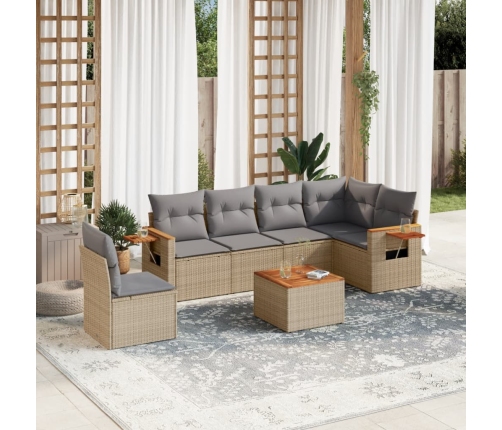 Set sofás de jardín 7 piezas y cojines ratán sintético beige