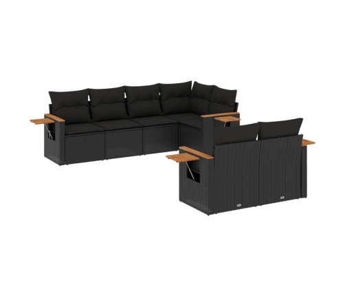 Set de comedor de jardín 7 pzas y cojines ratán sintético negro